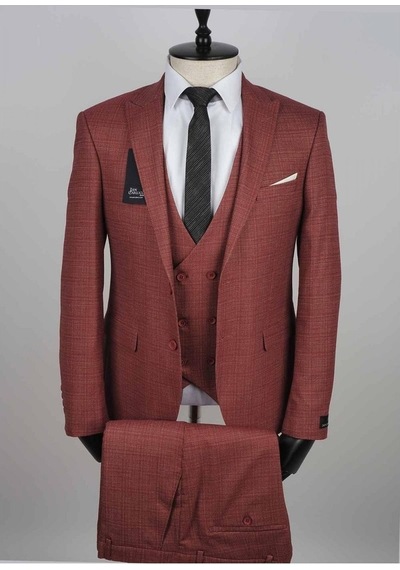 Jan Carlucci Yelekli Slimfit Drop 6 Takım Elbise (550421564) Bordo