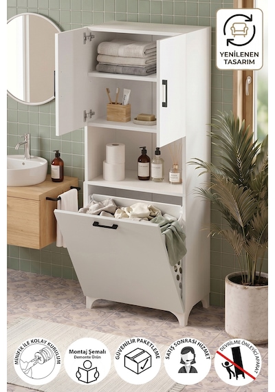 Bofigo Çok Amaçlı Dolap Banyo Dolabı Kirli Çamaşır Sepeti Dolabı Damla Beyaz Beyaz Bofigo Çok Amaçlı Dolap Banyo Dolabı Kirli Çamaşır Sepeti Dolabı Damla Beyaz Beyaz