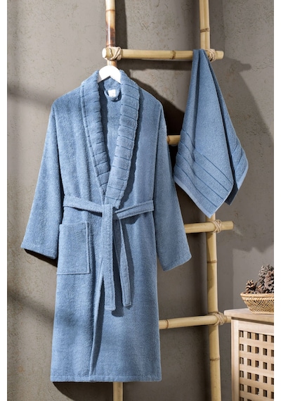 Mira Home Soft Elegance Banyo Tek Kişilik Bornoz Takımı Pamuklu Mavi