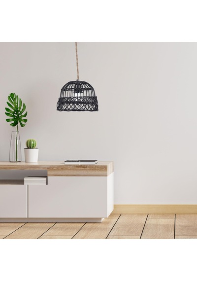 Homyl Rustik Rattan Örgü Retro Avize Işık Kapağı Ev Siyah Siyah