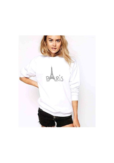 Eiffel Tower Silhouet Baskılı Beyaz Kadın Sweatshirt