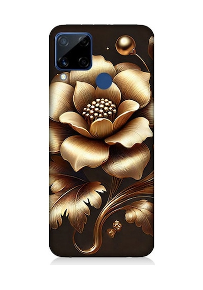 Realme C15 Uyumlu Altın Işıklı Zarif Çiçek Desenli Silikon Kılıf Çok Renkli