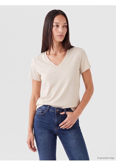 Lcw Everyday Gri V Yaka Soft Touch Kadın Tişört