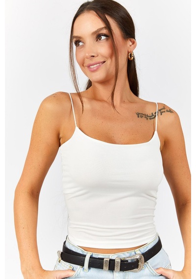 Armonika Kadın Ekru Ip Askılı Astarlı Crop Bluz Arm-22y055003