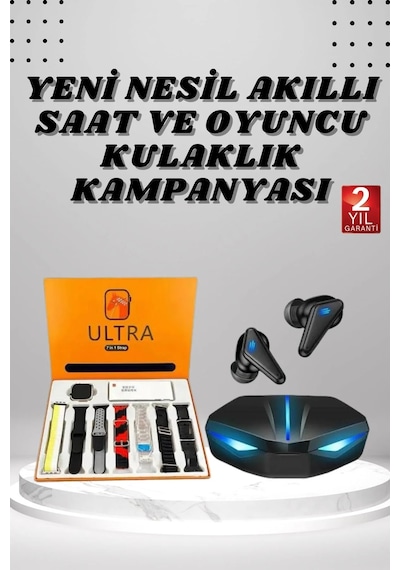 7 Kordonlu Akıllı Saat Ve Oyuncu Kulaklığı Anc Özelliği Kulak İçi Mikrofonlu Sesli Görüşme