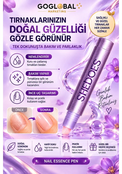 Goglobal 2'li Tırnak Bakım Yağı Kalemi 3'ü 1 Arada Tırnak Ve Tırnak Eti Bakımı, Nemlendirici Besleyici Kalem Avantajlı 2 Adet