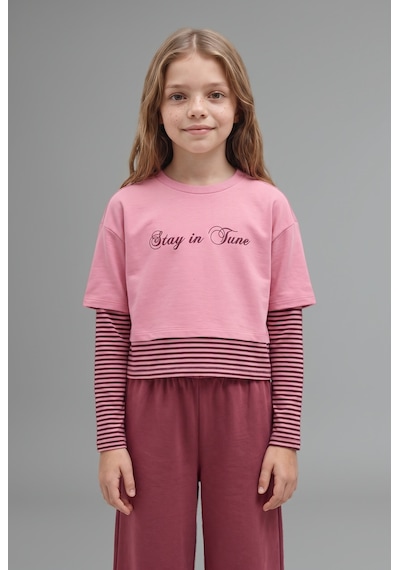 Defacto Baskılı Katmanlı Görünümlü Sweatshirt Üst Geniş Paça Alt 2li Takım Kız Çocuk I7951a826aupn181 Pembe-pn181