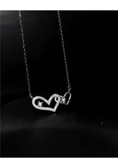 Brezza Lusso Jewelry  Diamond Serisi Minik Kalbim Tektaş Işıltılı Gümüş Kadın Kolye 45 CM 45 CM