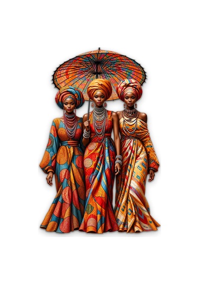 Şemsiye Altında Üç Afrikalı Kadın - Metal Tablo - Dec0272 62 X 95 Cm Çok Renkli