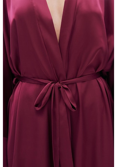 Fumée Bordo Kısa Saten Sabahlık / Kimono Bordo