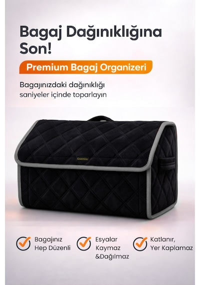 Bagaj Çantası Oto Bagaj Organizer Lüks Tay Tüyü Su Geçirmez Kaymaz Katlanır - Siyah Gri