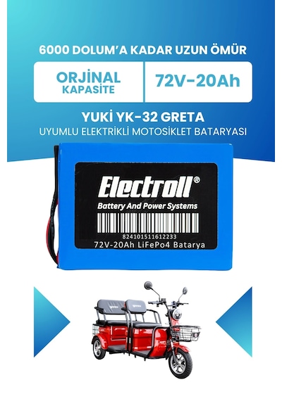 Yuki Yk-32 Greta Uyumlu Batarya Standart Kapasite Lifepo4 72v 20ah Elektrikli Motosiklet Bataryası
