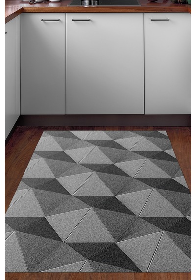 Alanur Home Kaymaz Dijital Mutfak & Salon Halı Trend Geometrik E5030 gri