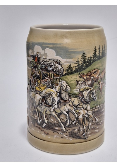 Vintage Tankart Kabartmalı At Arabası Doğa Figürlü Alman Seramik Bira Bardağı 14cm 001