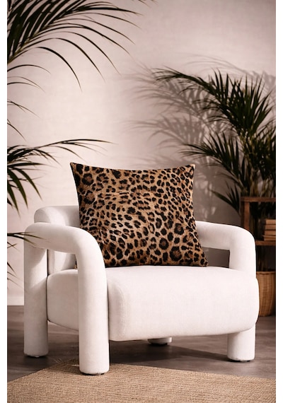 Leopar Desenli Dekoratif Kırlent Kılıfı 45x45 Cm