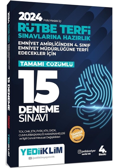 Yediiklim 2024 Polis Meslek İçi Rütbe Terfi Sınavlarına Hazırlık Tamamı Çözümlü 15 Deneme Sınavı