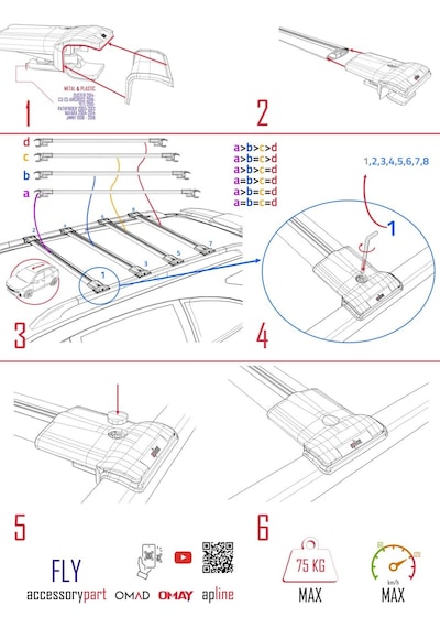 Peugeot Partner Tepee 2008-2018 Arası İle Uyumlu Fly Model Ara Atkı Tavan Barı Siyah 4 Adet Bar