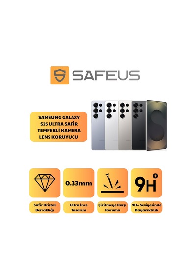 Safir Temperli Kamera Lens Koruyucu, Samsung Galaxy S25 Ultra İle Uyumlu Titanyum Siyah