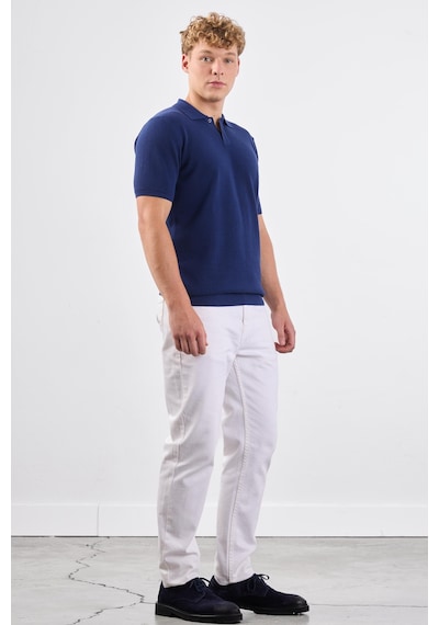 Dufy Lacivert Polo Düğme Yaka Düz Renk Slim Fit Erkek Triko Lacivert