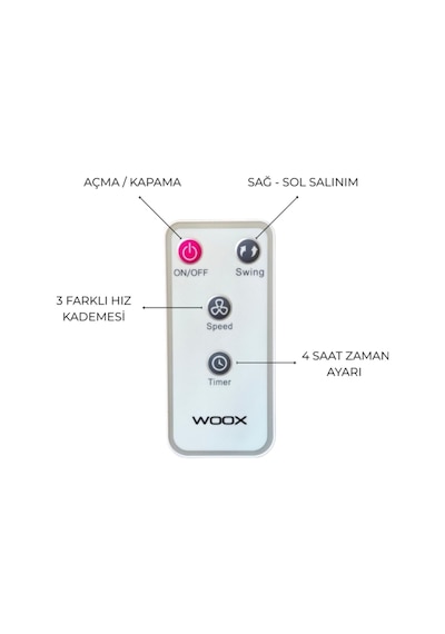 Woox 8'' 360 Derece Salınımlı Uzaktan Kumandalı Dokunmatik Ekran 40 Cm Zaman Ayarlı Masaüstü Vantilatör