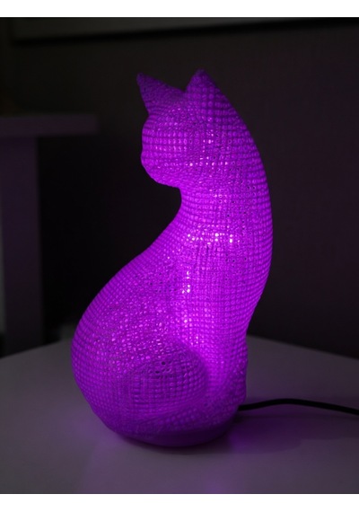 Dekoratif Kedi Figürlü Gece Lambası 3d Yazıcı Baskı Hediyelik Masa Lambası Aydınlatma 23cm Mor