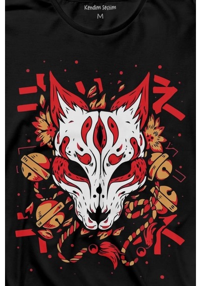 Kitsune Mask Japanese Japon Kültür Uzun Kollu Tişört Baskılı T-shirt 001