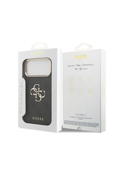 Apple iPhone Uyumlu 18 Pro Max Kılıf Guess Lisanslı Gold Çerçeveli Metal Büyük 4g Ve Yazı Logolu Kapak Siyah