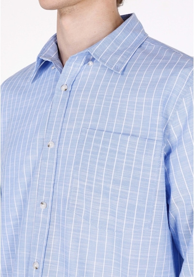Colin's Colins Regular Fit Shirt Neck Çizgili Erkek Mavi Uzun Kol Gömlek Cl1073113 Q1.v1 Ble Mavi