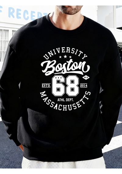 Startmore Startmoreüniversite Boston Massachusetts Baskılı Erkek Tişörtü Spor Bol Giysiler Yumuşak Rahat Kazakla Siyah
