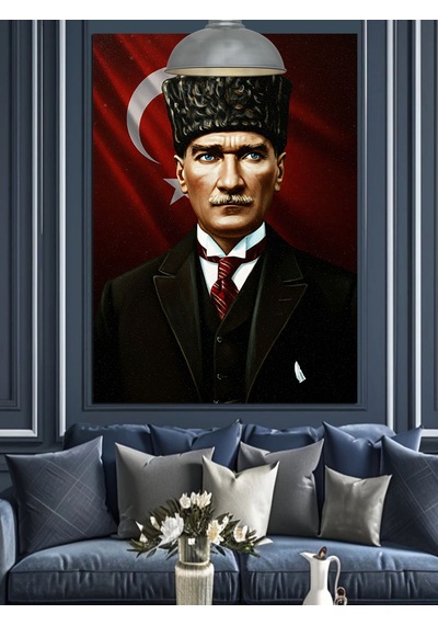 Kırmızı Bayrakve Mustafa Kemal Atatürk Dekoratif Kanvas - Mdf Ahşap Tablo