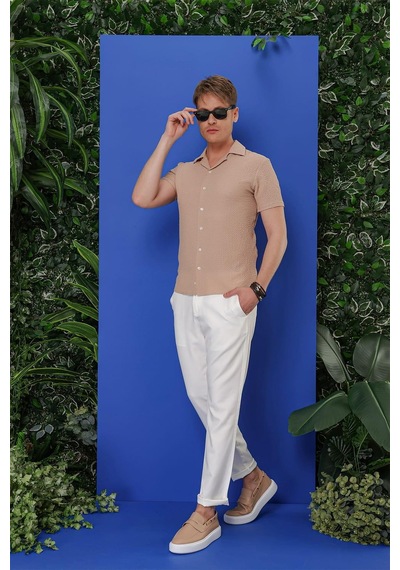 Efor G 1536 Slim Fit Bej Klasik Gömlek Bej
