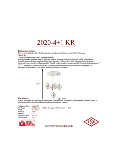 Eray Aydınlatma 2020-4+1 5li Krom Sarkıt Led Avize Krom