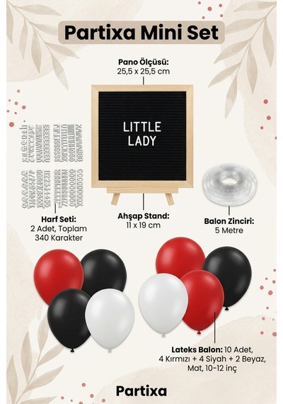 Uğur Böceği Temalı Doğum Günü Süsleme Mini Set Siyah Keçe Yazı Panosu Standlı Balon Zincirli Kız Çocuk Konsepti