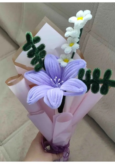 Renk Seçenekli Şönil Çiçek Lilyum Tekli Lila - 825221010 Lila