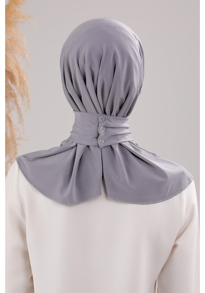 Melodi Scarf Kadın Tesettür Pratik Çıtçıtlı Sandy Fular Hazır Deniz Havuz Uyumlu Bone Açık Gri Açık Gri
