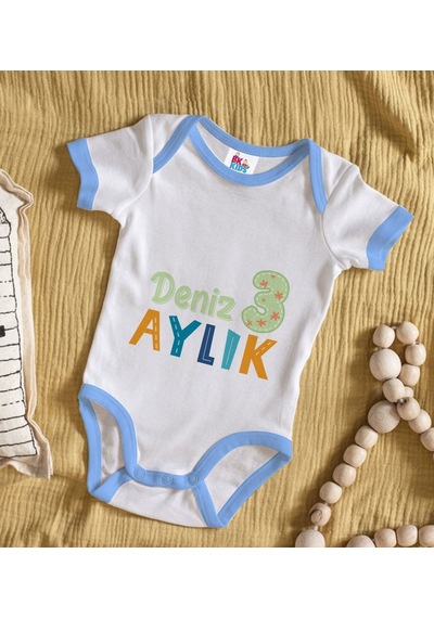 Bk Gift Bk Kids Kişiye Özel Mavi Bebek Body Zıbın - Model 173
