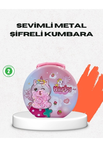 Mini Çocuk Para Kasası Güvenli Kilitli Birikim Kutusu Pembe