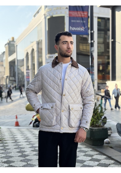 Rocqerx X-2033 Yaka Garni Detaylı Astarlı Kapitone Mont Taş
