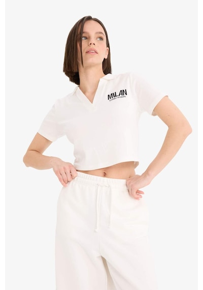 DeFacto Fitted Polo Yaka Nakış Baskılı Modal Kısa Kollu Tişört E5151AX25SMER105