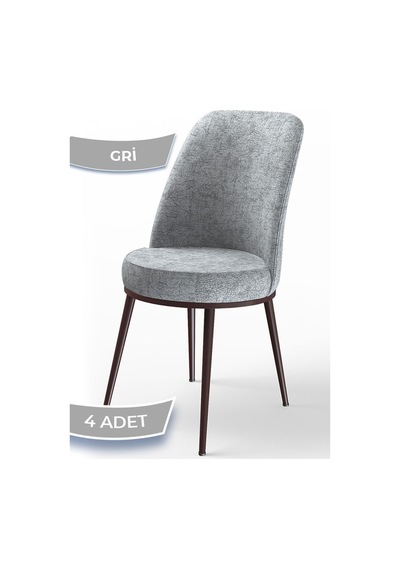 Canisa Concept Dexa Serisi, Üst Kalite Yemek Odası Sandalyesi, Metal Kahverengi Iskeletli, 4 Adet Gri Sandalye Gri, Metal