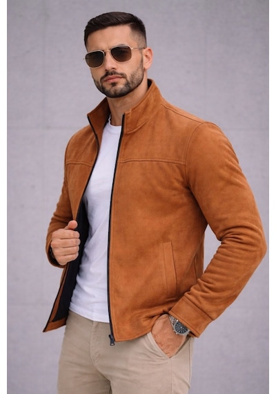 Baselco Slim Fit Dik Yaka Mevsimlik Süet Ceket Taba