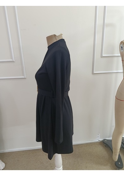 Bhrwear Kadın Uzun Kollu Yarı Balıkçı Yakalı Belinde Toka Detaylı Kısa Modal Elbise Renkli