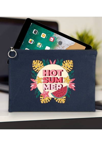 Bk Gift Yaz Temalı-8 Lacivert Tablet Çantası 30x21cm, Apple iPad Uyumlu Çantası, Baskılı Tablet Kılıfı Kılıf