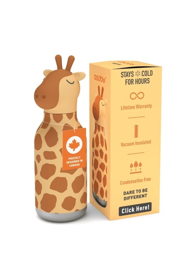 Asobu Bestie Bottle - Giraffe Yalıtımlı Paslanmaz Çelik Su Şişesi, Pipetli, 460ml Çok Renkli