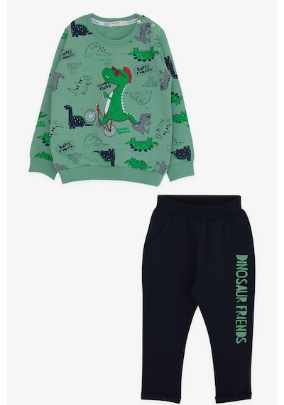 Breeze Erkek Bebek Eşofman Takımı Dinozor Baskılı 9 Ay-3 Yaş, Mint Yeşili