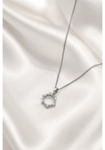 Balenbi Jewelry Kadın Taşlı Halka Figürlü Gümüş Renk Kararmaz Çelik Kolye 1159