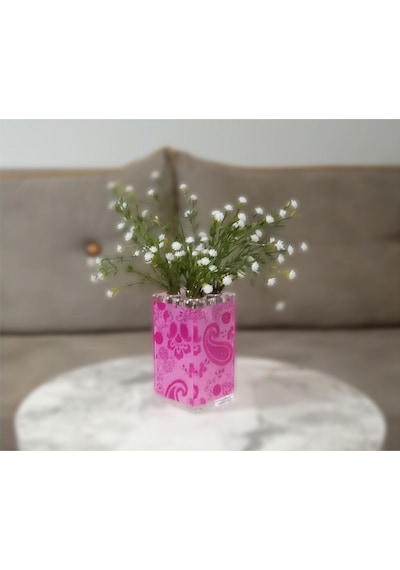 Vazoda Çiçek Dekoratif Beyaz Yapay Çiçek Vazo Dahil Pembe 7 x 7 x 17 CM