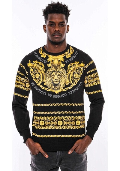 Wessi Siyah Bisiklet Yaka Baskılı Sweatshirt Siyah