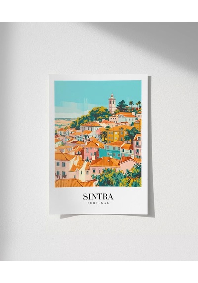 Çerçevesiz Poster Renkli Sintra Evleri Minimalist