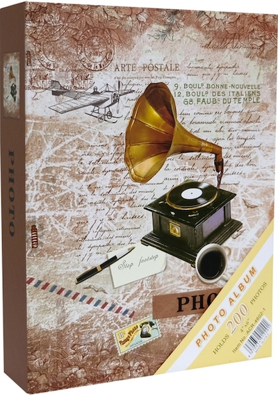 Rabsev Fotoğraf Albümü 10x15cm 200 Fotoğraf Kapasiteli Renkli Gramofon Desenli Anı Albümü